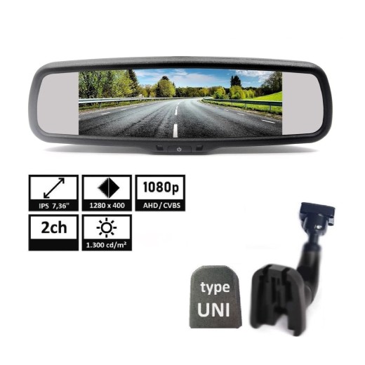 Ecran AHD 7" în oglindă, cu suport și bază pentru sticlă TFT MIRROR7 AHD