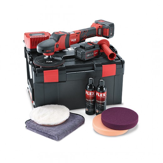 Polizor de lustruire acu-rotativ într-un set FLEX PE 150 18.0-EC/5.0 P-Set